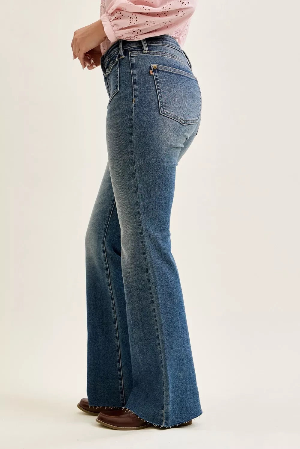 Judy Blue Mid Rise Flare Jeans with Front Flap Pockets - FELLAURA