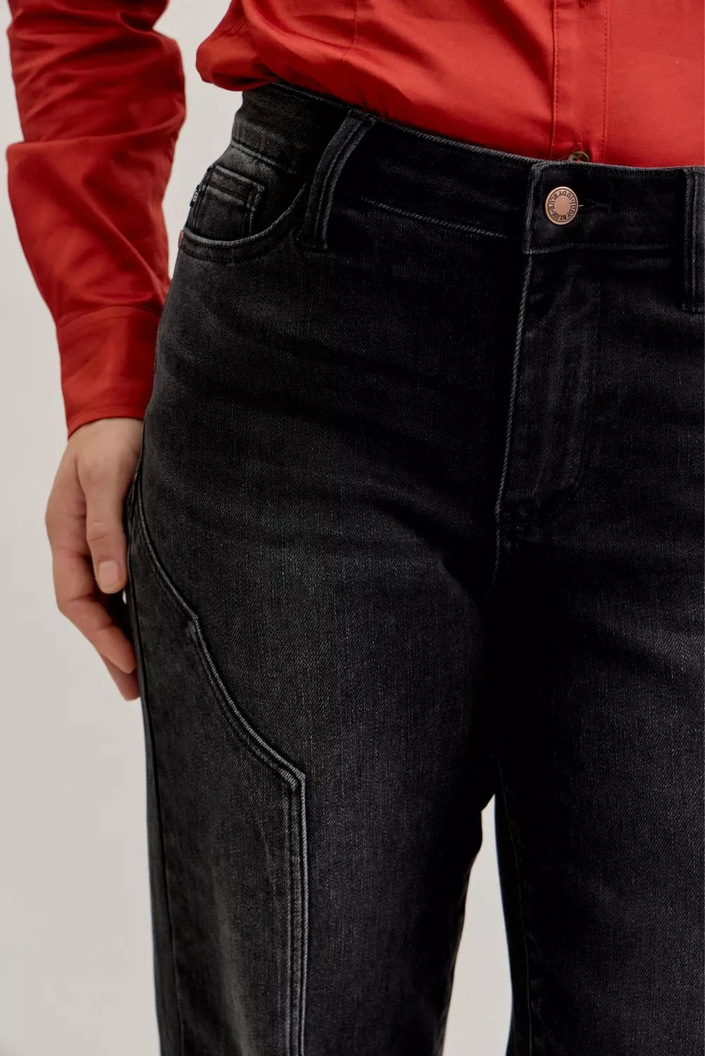 Judy Blue Mid Rise Straight Western Seam Detail Jeans - FELLAURA