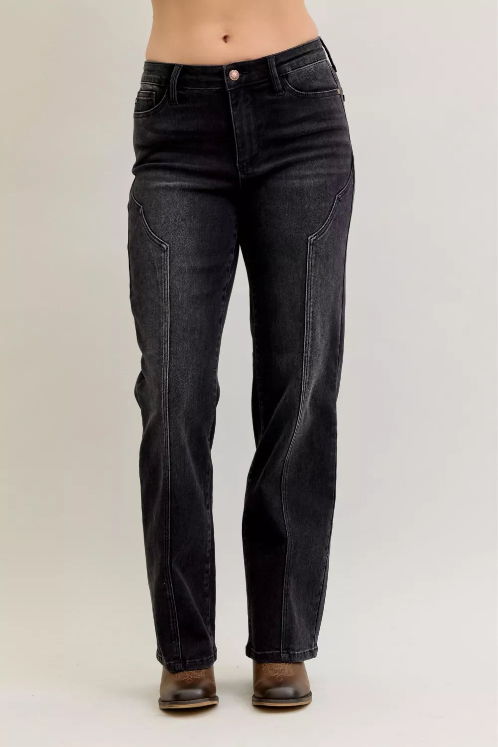 Judy Blue Mid Rise Straight Western Seam Detail Jeans - FELLAURA
