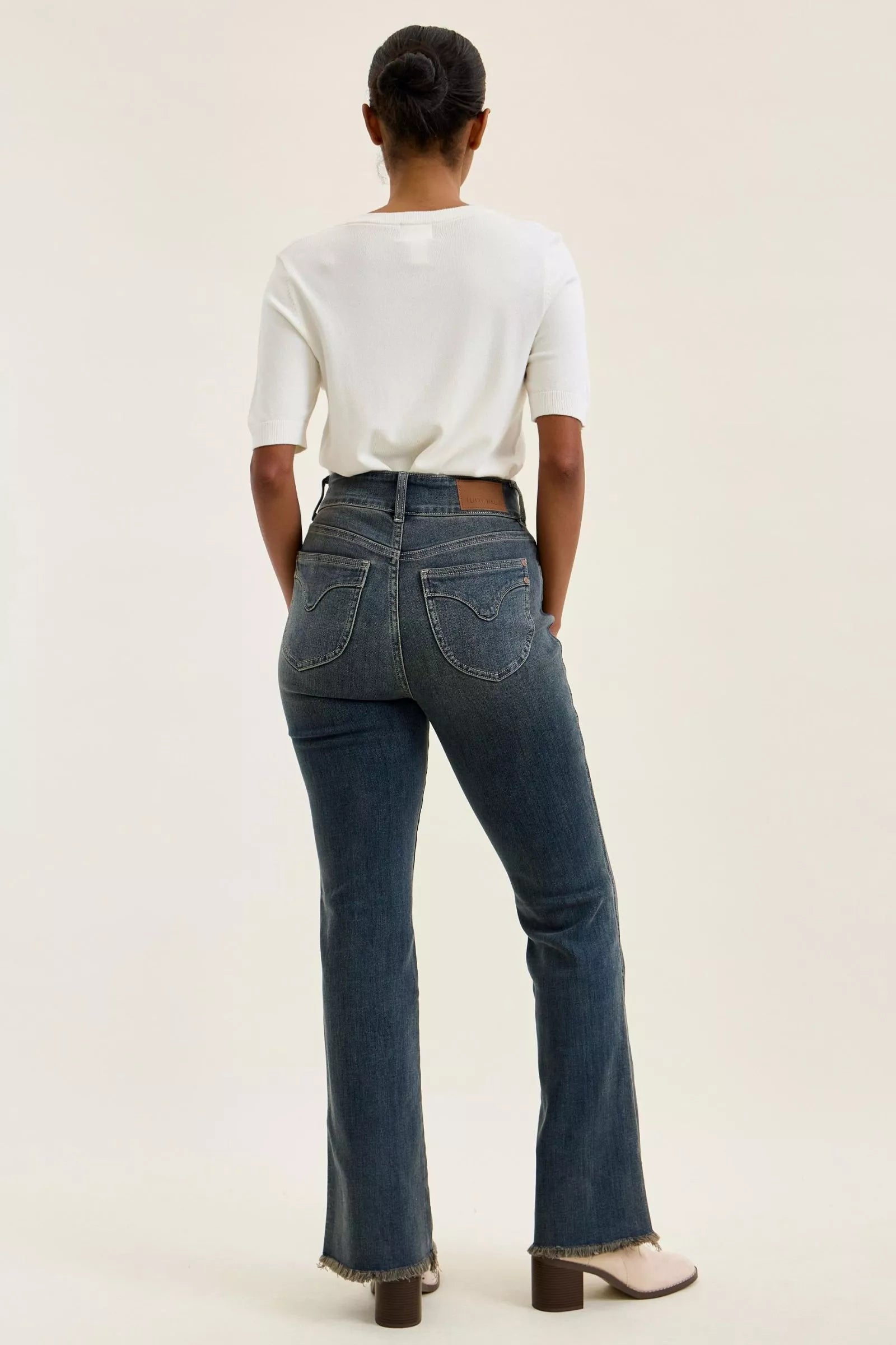 Judy Blue High Waist Double Button Frayed Hem Jeans - FELLAURA