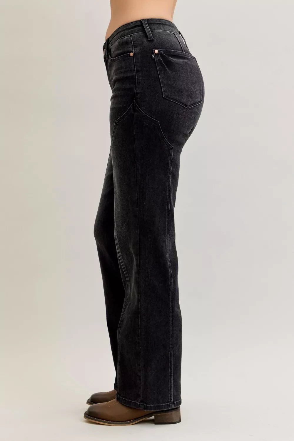 Judy Blue Mid Rise Straight Western Seam Detail Jeans - FELLAURA