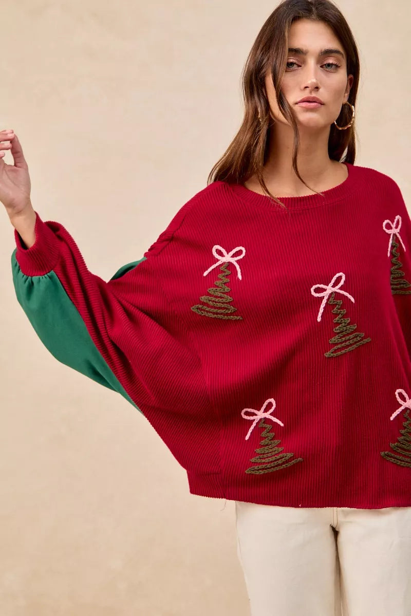 BiBi Christmas Theme Tree Embroidered Sweater - FELLAURA