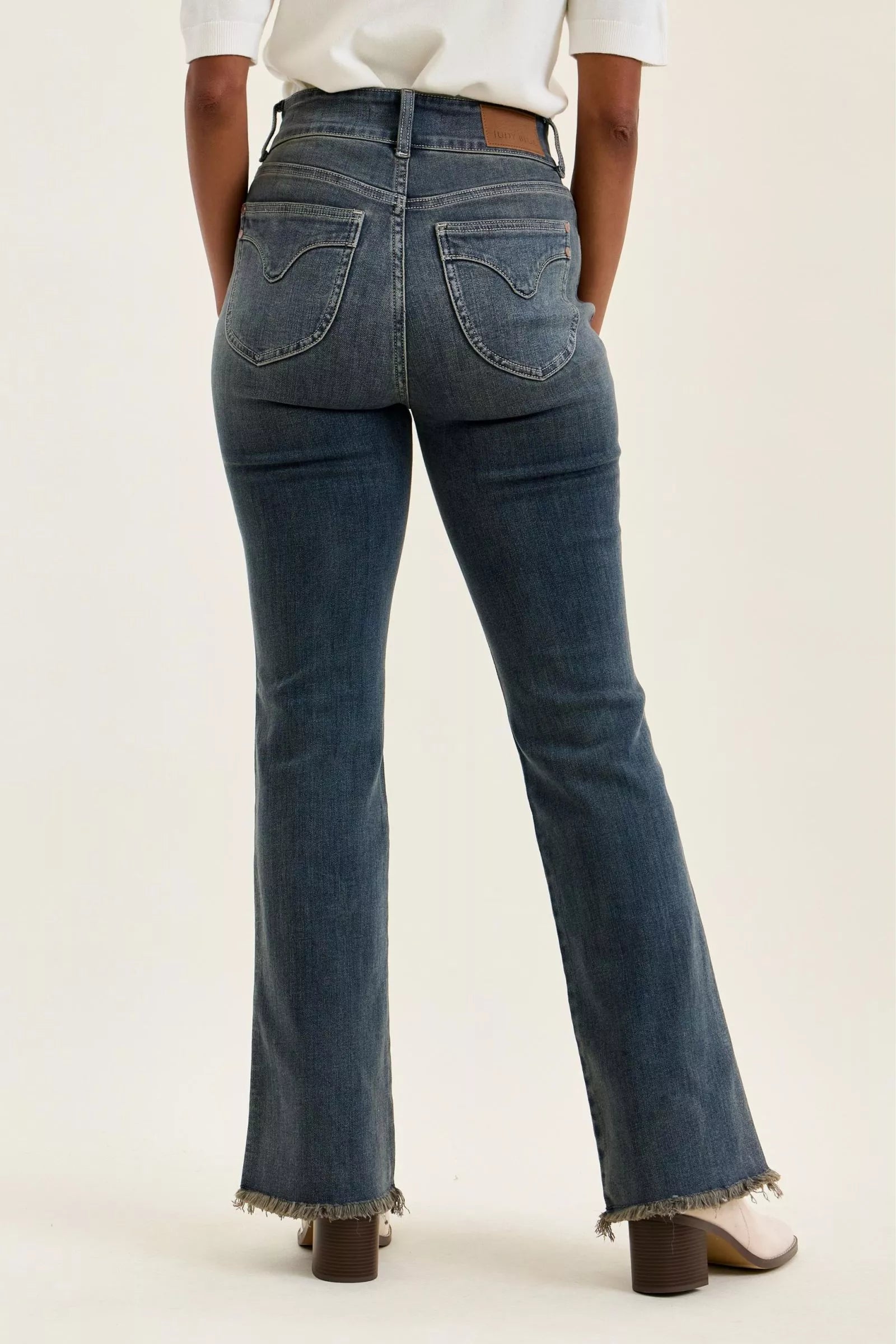 Judy Blue High Waist Double Button Frayed Hem Jeans - FELLAURA