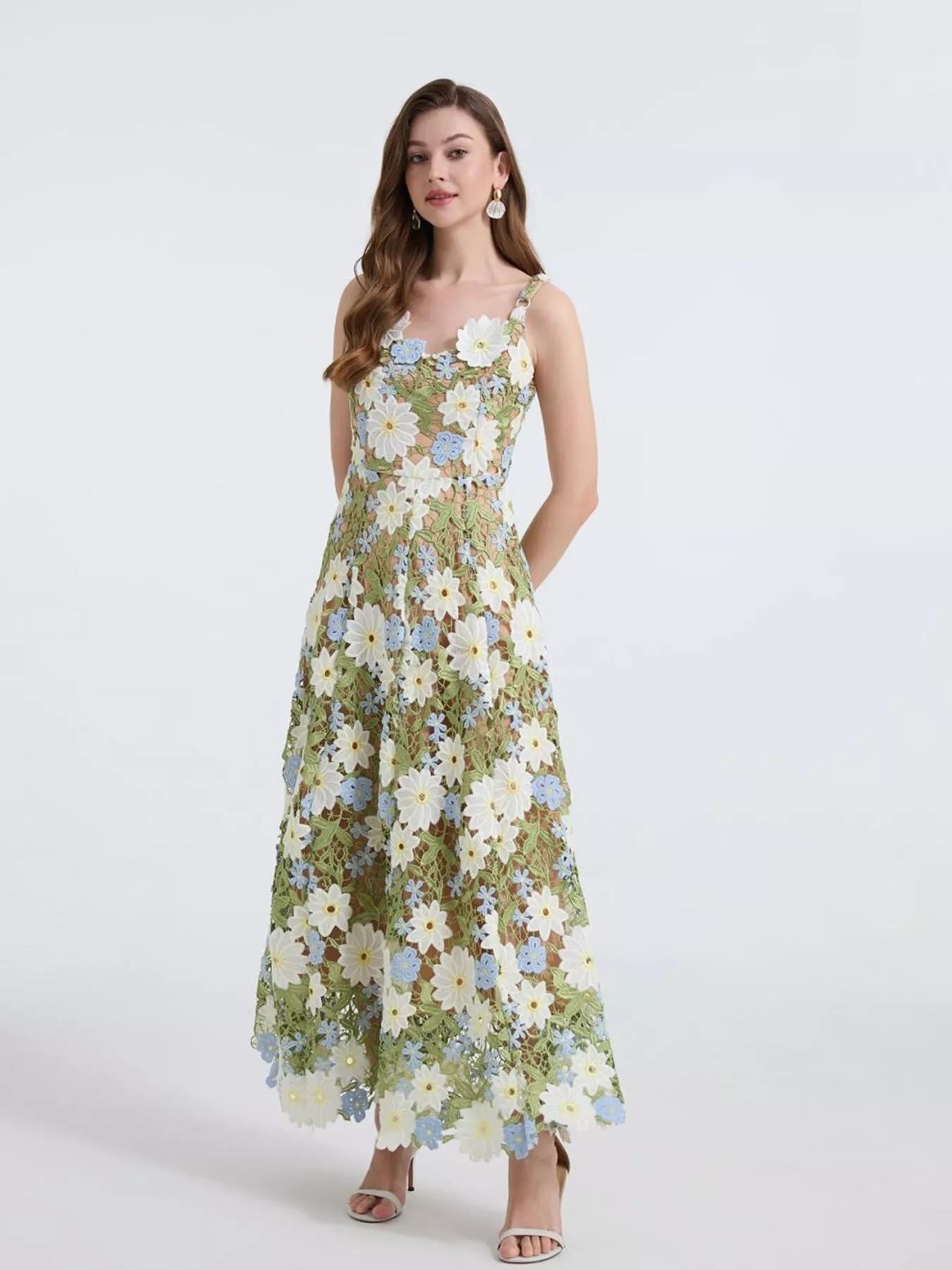 Stylish Floral Embroidered Maxi Dress - FELLAURA