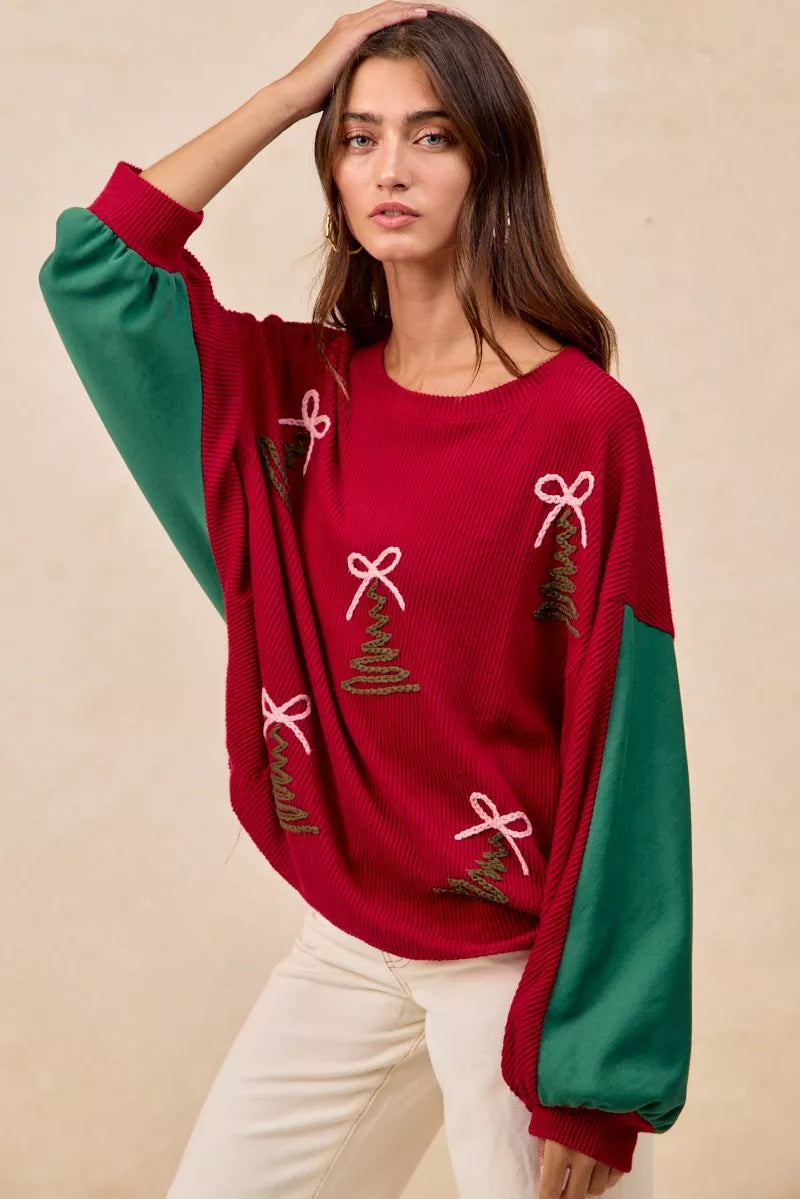 BiBi Christmas Theme Tree Embroidered Sweater - FELLAURA