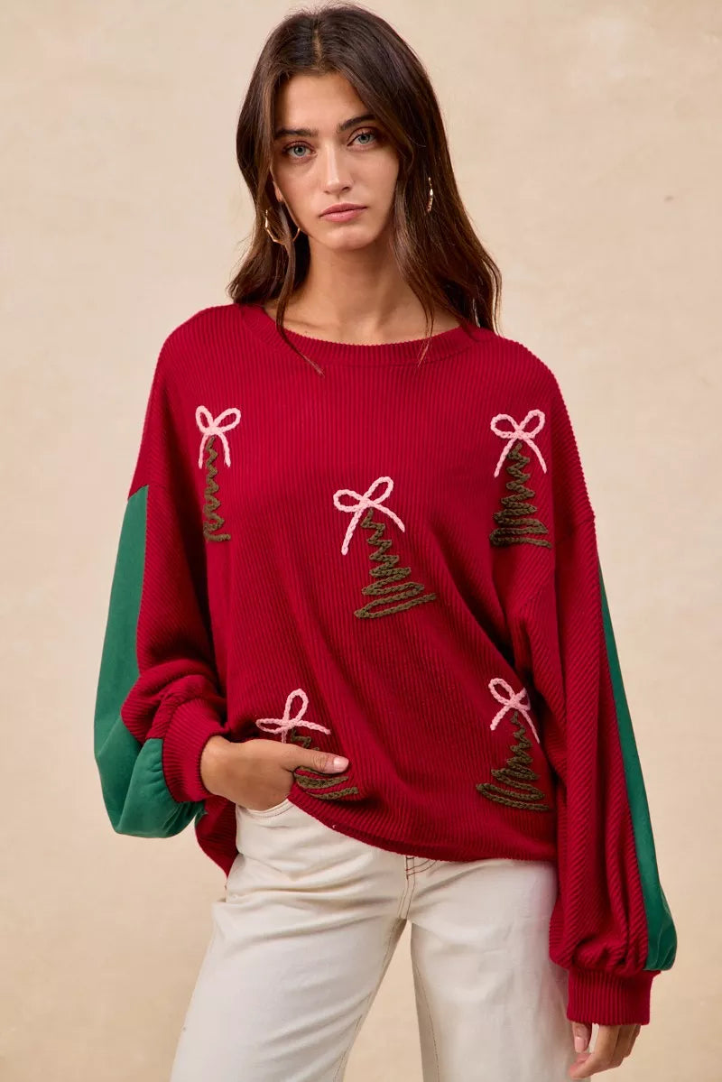 BiBi Christmas Theme Tree Embroidered Sweater - FELLAURA