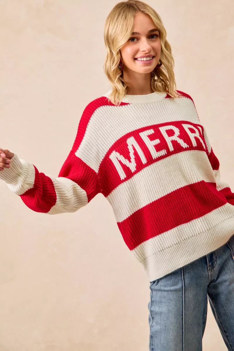BiBi Christmas Merry Lettering Sweater - FELLAURA