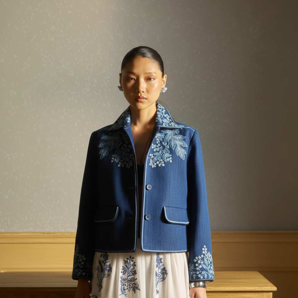Floral Embroidered Denim Jacket - 1:1